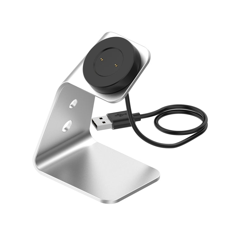 Silver aluminum magnetic charger dock with round charging puck and USB plug