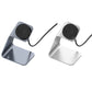 Magnetic aluminum alloy watch charger stand with cable, shown in grey and white