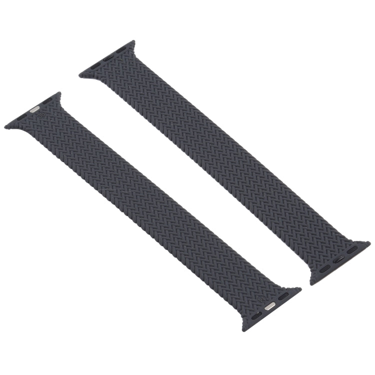 Pair of dark gray woven silicone watch band links with clasp tabs