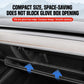 Black car console docking station mounted at glove box edge, space-saving