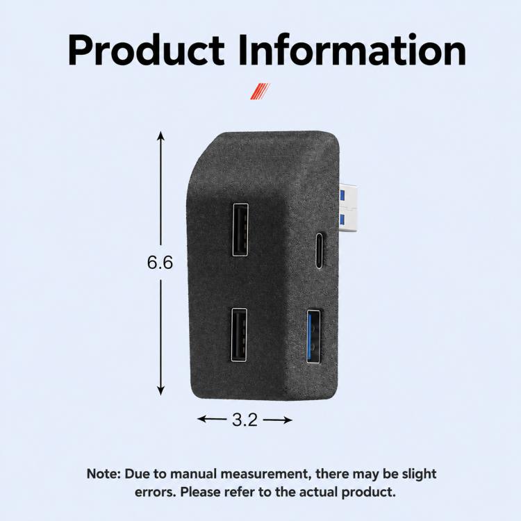Black compact docking station for glove box, front view with port openings