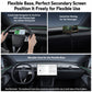 Magnetic phone holder with flexible base on dashboard, holds phone in landscape view