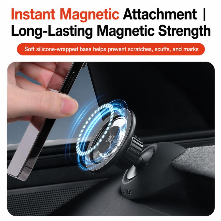 Black magnetic phone holder base with phone magnet attachment in place