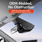 Black molded overhead eyeglasses case with secure fit and open compartment