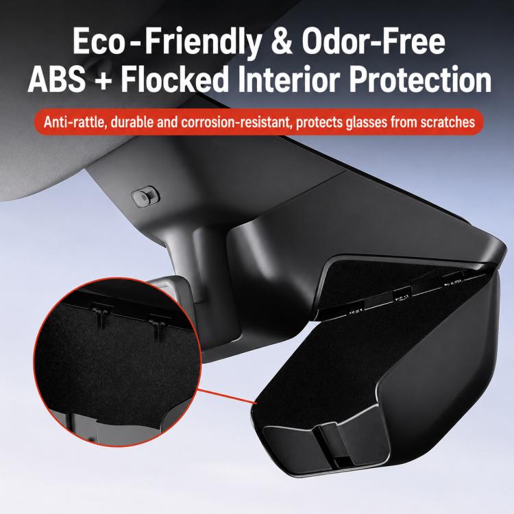 Black eyeglasses storage case with flocked interior and anti-rattle design