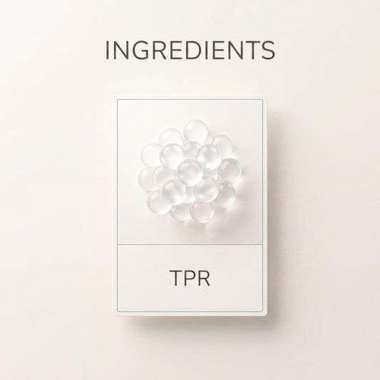 Material label card showing small white cream swirl squeeze toy icon