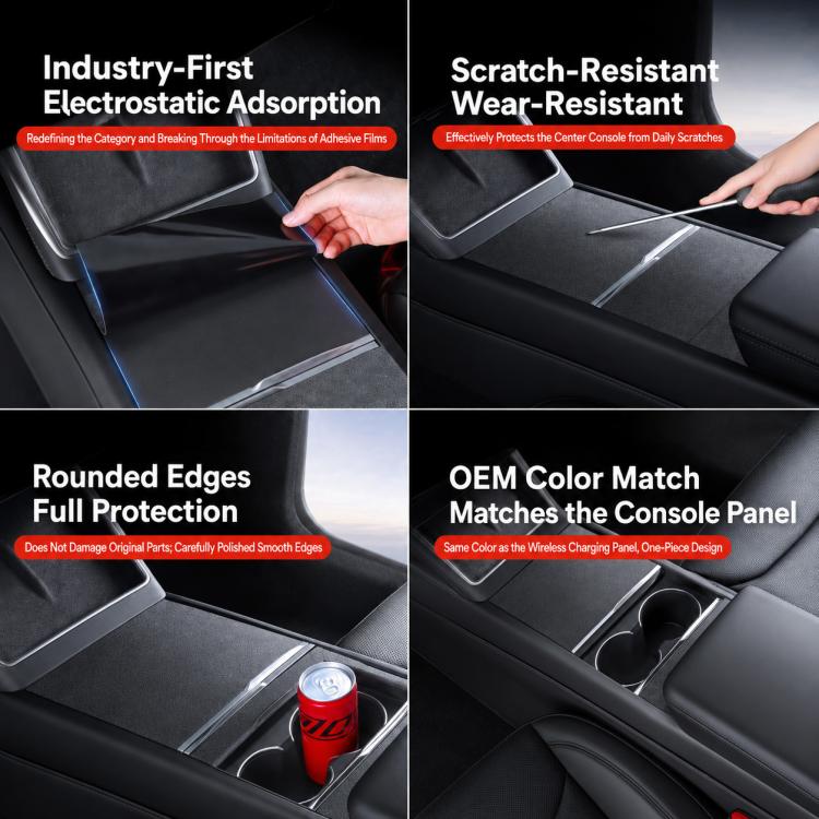 Dashboard Center Control Suede Leather Anti-Static Sticker, For Tesla Model Y / 3 Grey