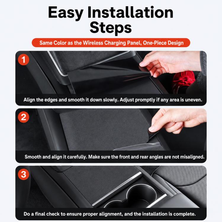 Dashboard Center Control Suede Leather Anti-Static Sticker, For Tesla Model Y / 3 Grey