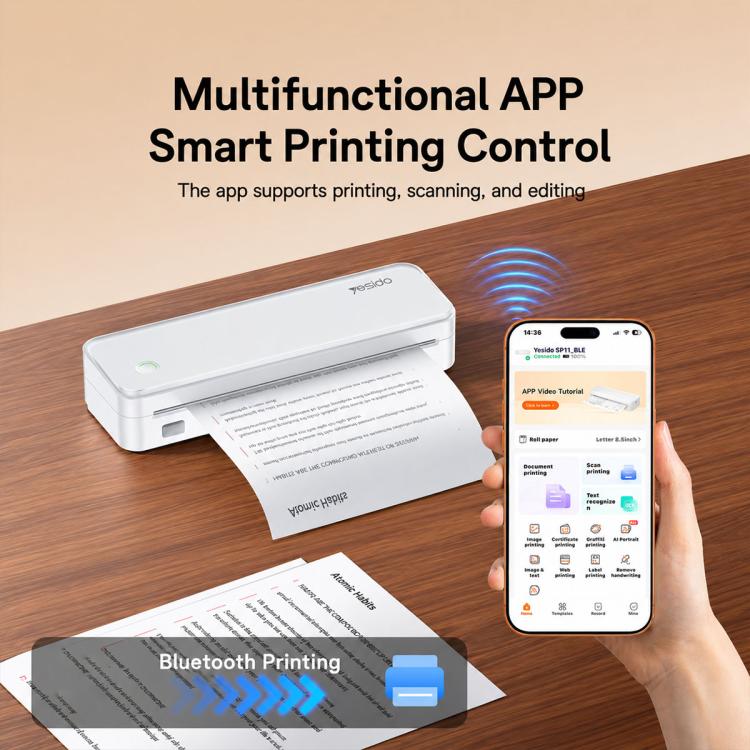 Yesido SP11 A4 Thermal Printer Bluetooth Direct Connection, SP11