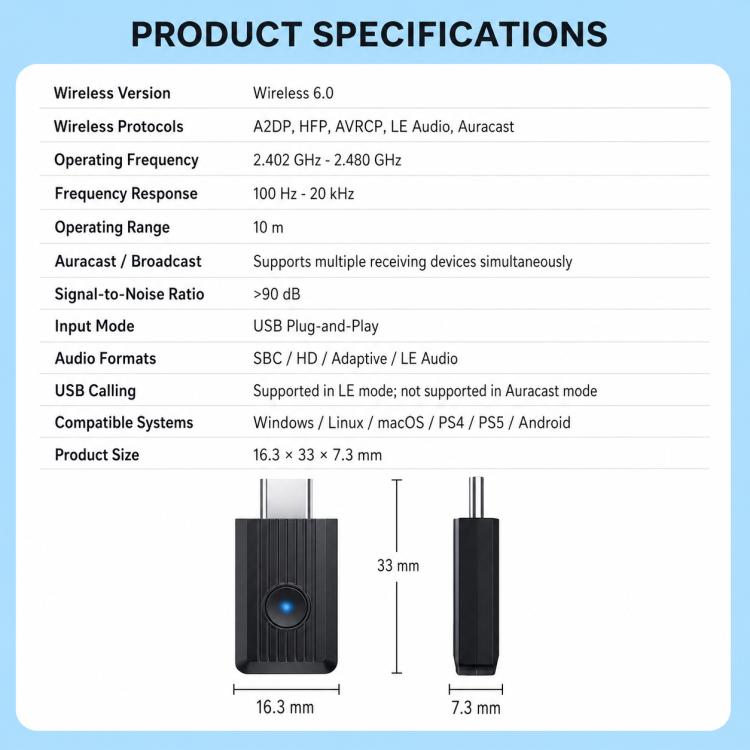 Type-C Audio Receiver Transmitter Wireless Bluetooth Receiver