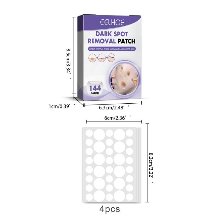 EELHOE dark spot removal patch package with size diagram and 4 patch sheet