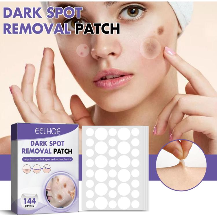 EELHOE dark spot removal patch kit shown on face with box and circular sheet