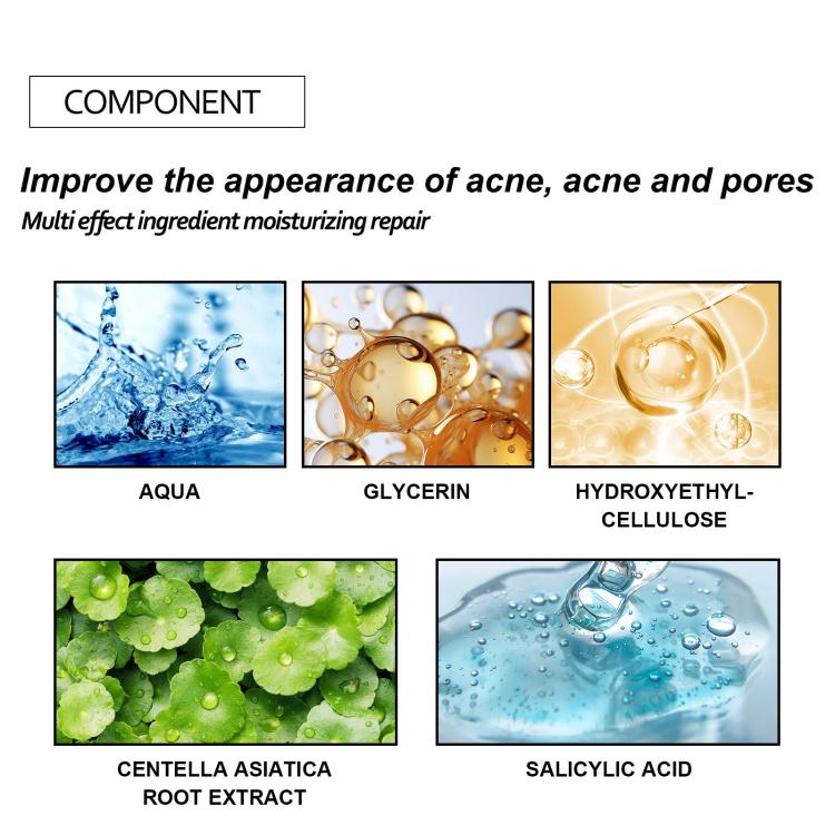 Breathable hydrocolloid acne patch ingredient panel with water-based and plant extract icons