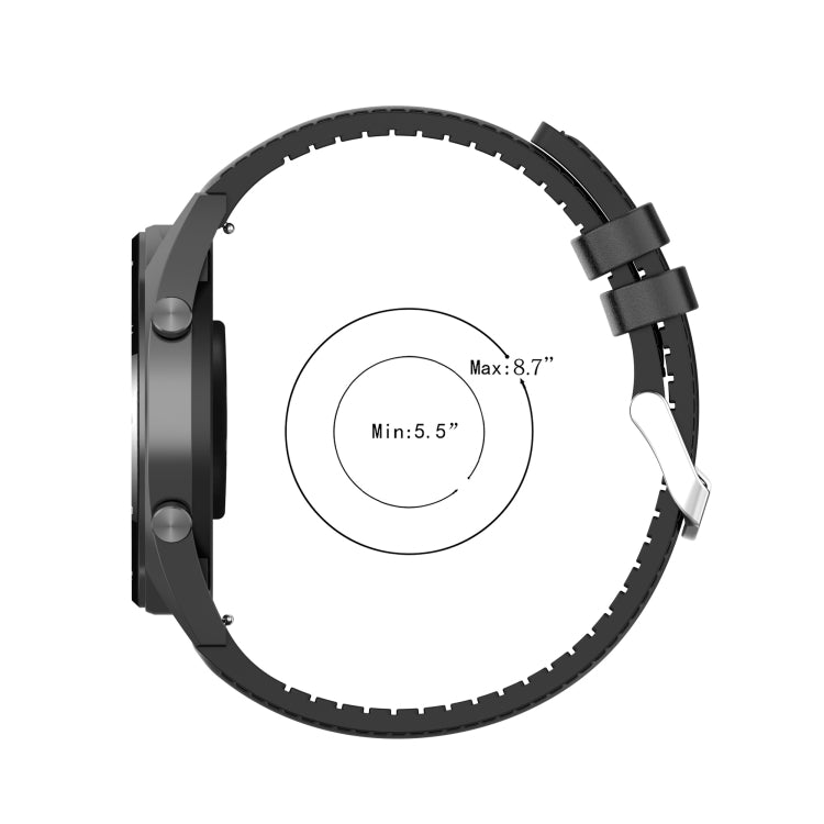 Black watch strap with adjustable sizing and metal clasp hardware