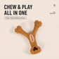 Brown Y-shaped dental chew treat toy with ridged arms and oval tooth-cleaning insert