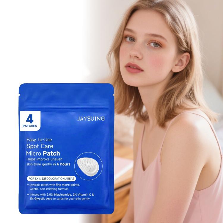 Blue acne patch pouch with 4 patches label and circular patch window