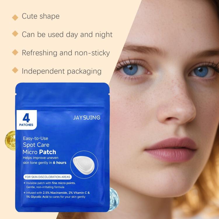 Blue pouch of acne treatment patch set, labeled 4 patches, for spot care