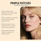 Pimple patch feature card with numbered benefits and a model portrait