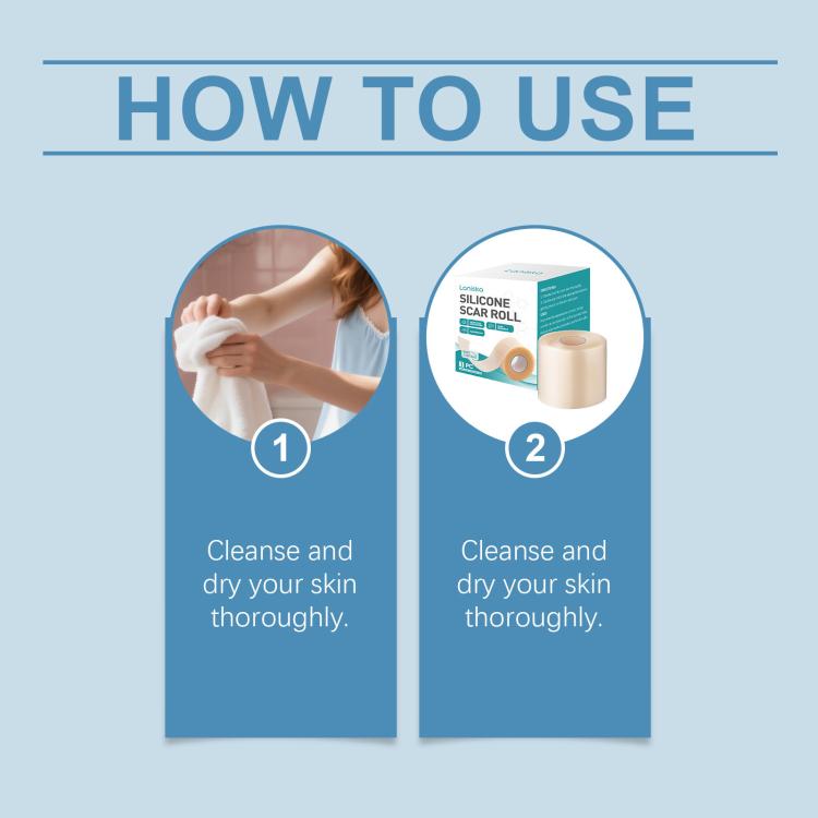 Silicone scar roll how-to use steps shown on product instructions panel