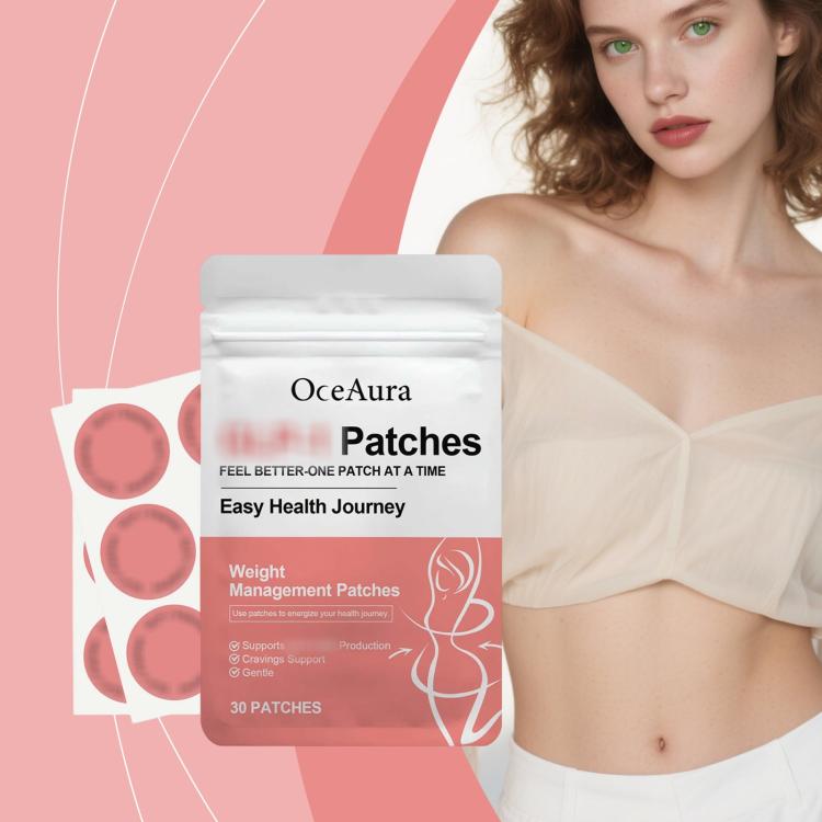 OceAura Patches sachet with three red round patch circles shown beside the pack
