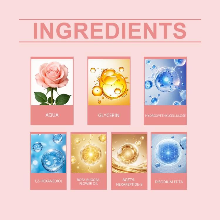 OceAura Patches ingredients panel: aqua, glycerin, rose oil, acetyl hexapeptide-8