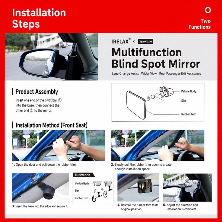 Car Auxiliary Mirror Multifunctional Square Reversing Mirror, Front Row, Back Row