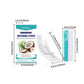 Teeth whitening strips set size diagram with boxed packaging and stacked strip sheets.