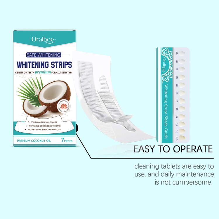 Teeth whitening strip set with box and 7 white strips in blister pack