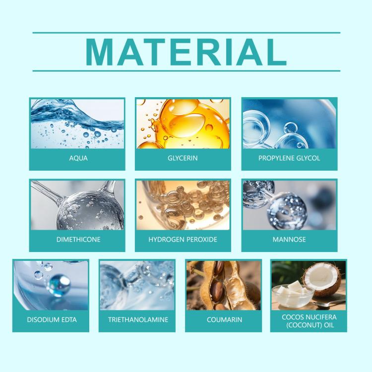 Whitening strips set ingredients panel listing Aqua, Glycerin, Hydrogen Peroxide, and more.