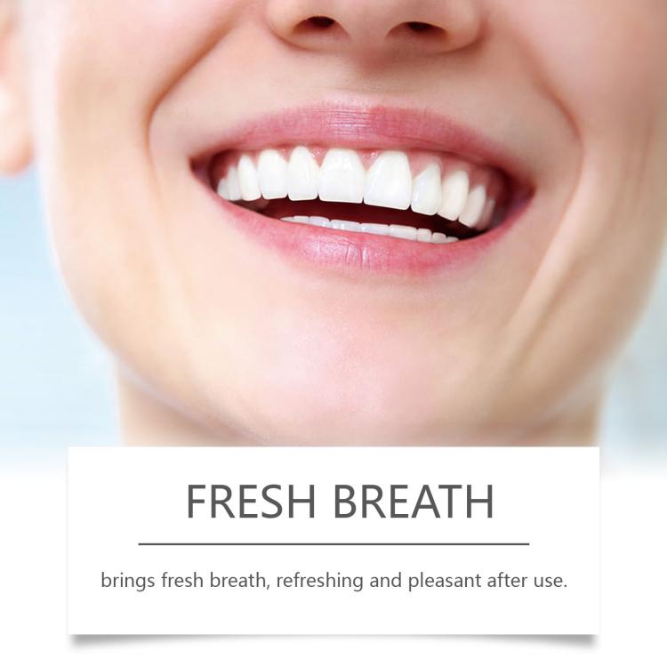 Whitening strips set fresh breath benefit shown under a close-up of a bright smile.