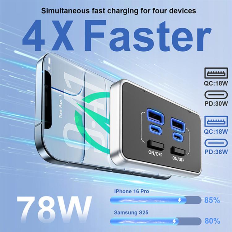 4 Ports Car Modification Fast Charging USB-C Car Charger, 4 Ports