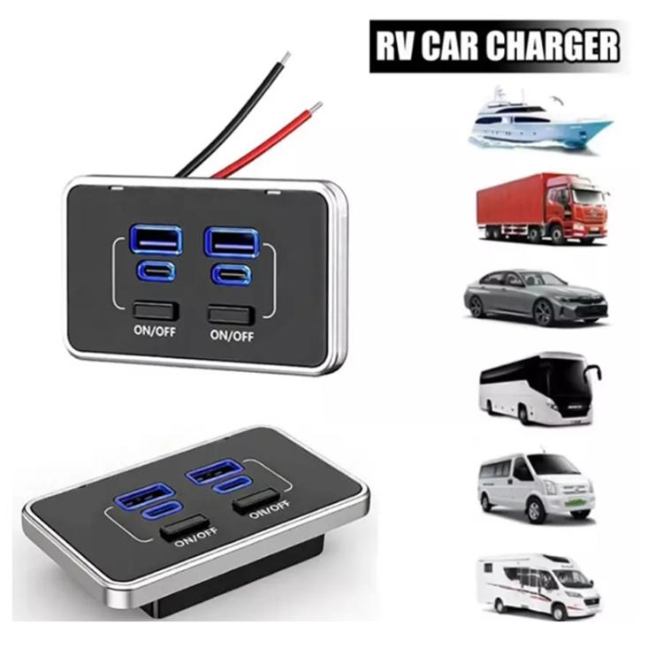 4 Ports Car Modification Fast Charging USB-C Car Charger, 4 Ports