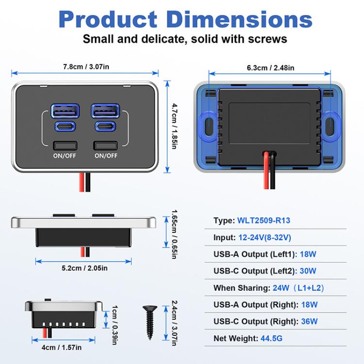 4 Ports Car Modification Fast Charging USB-C Car Charger, 4 Ports