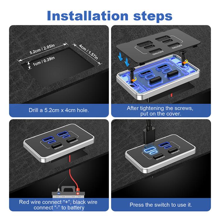 4 Ports Car Modification Fast Charging USB-C Car Charger, 4 Ports
