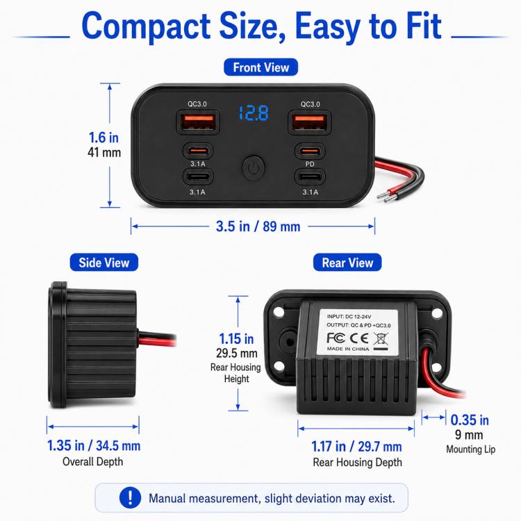 Car Modification Fast Charging USB-C Car Charger with Voltmeter, Multi-Ports