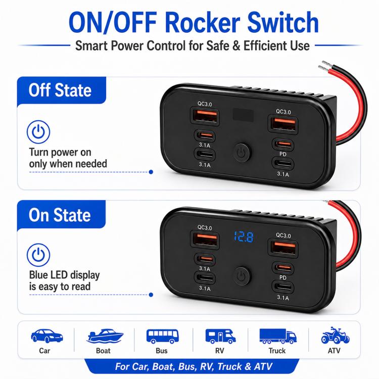 Car Modification Fast Charging USB-C Car Charger with Voltmeter, Multi-Ports