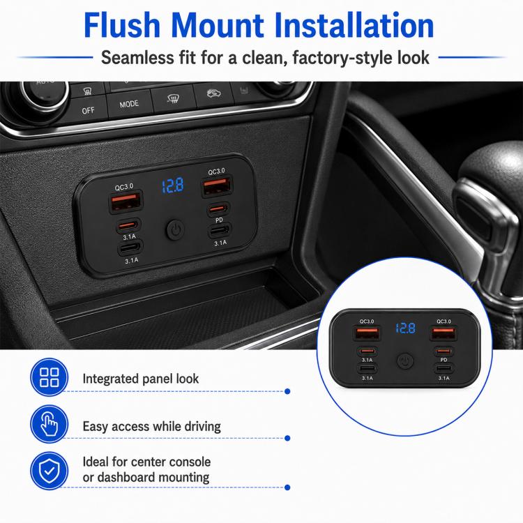 Car Modification Fast Charging USB-C Car Charger with Voltmeter, Multi-Ports