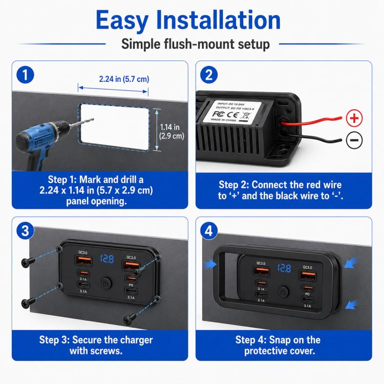 Car Modification Fast Charging USB-C Car Charger with Voltmeter, Multi-Ports