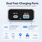 Black dual-port fast car charger with PD 3.0 and QC 3.0, blue power LED