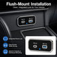 Black flush-mount dual-port car charger with PD 3.0 and QC 3.0, installed in dashboard panel