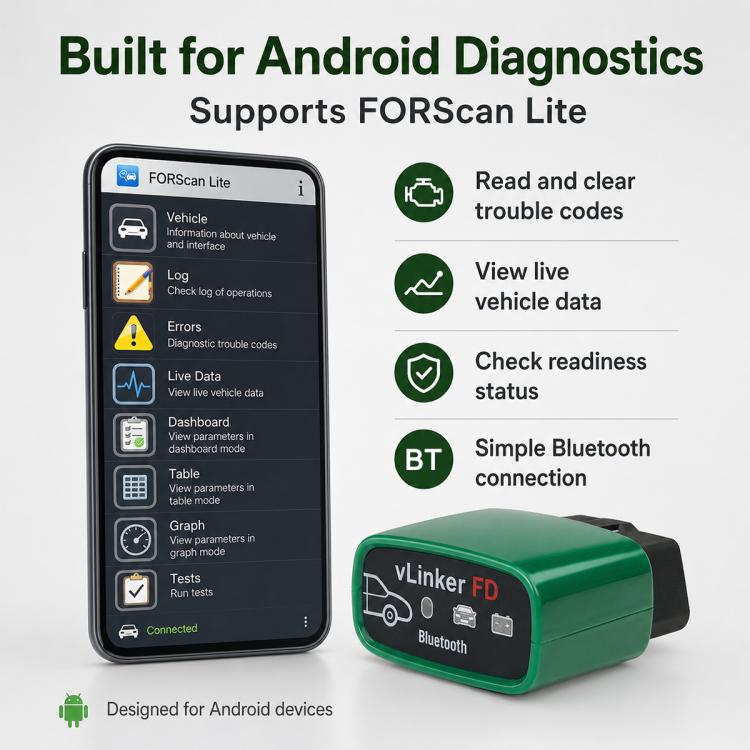 VLINKER FD + V2.2 Bluetooth 3.0 Car Fault Diagnosis Detector, FD + V2.2 Bluetooth 3.0
