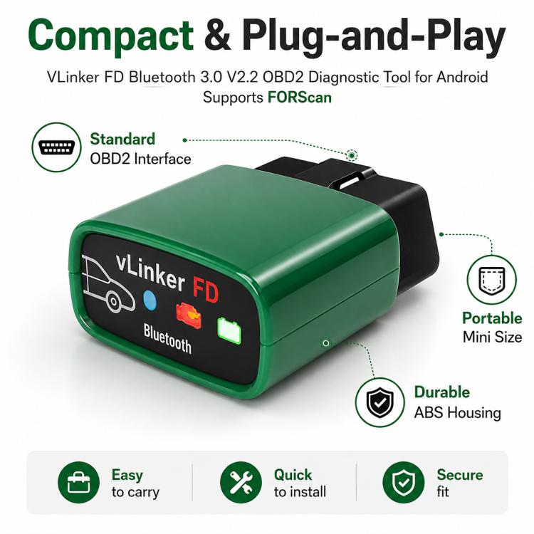 VLINKER FD + V2.2 Bluetooth 3.0 Car Fault Diagnosis Detector, FD + V2.2 Bluetooth 3.0