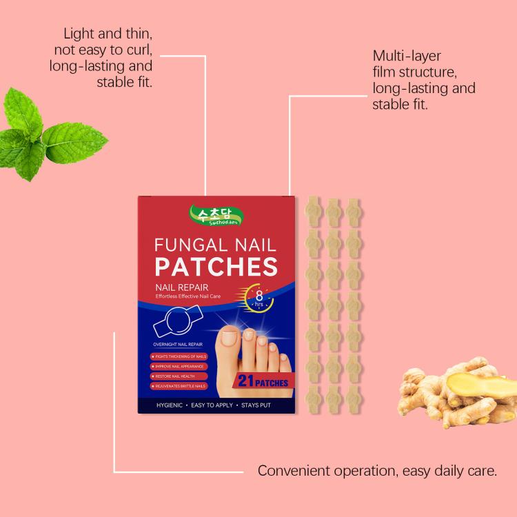 Fungal nail patch treatment kit with box and 21 beige adhesive patch segments