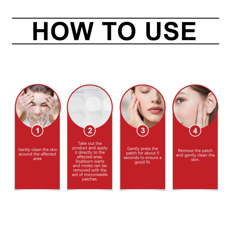 Ximonth microneedle patch how-to-use steps for cleaning, pressing, and removal