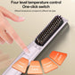Hair straightener brush with four temperature settings icons and black bristle comb head