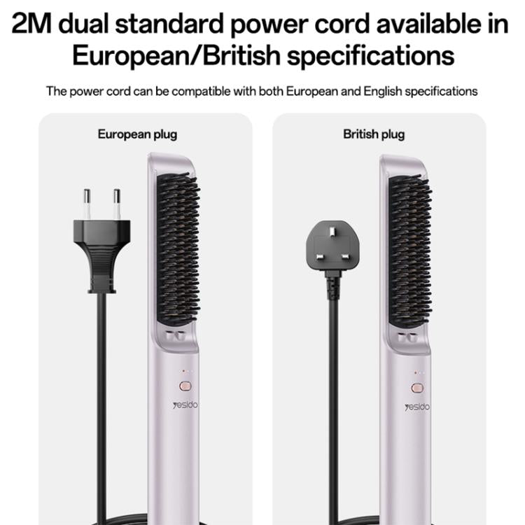 Hair straightener brush with dual standard cords for European and British plugs