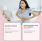 SOUTH MOON bladder support patch comfort and hypoallergenic info with woman holding abdomen