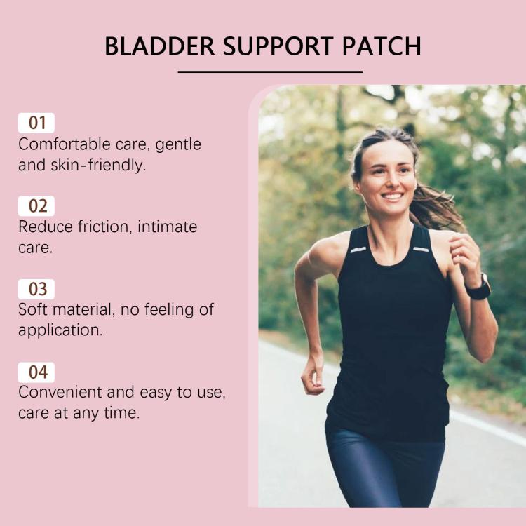 SOUTH MOON bladder support patch infographic with a runner and feature callouts