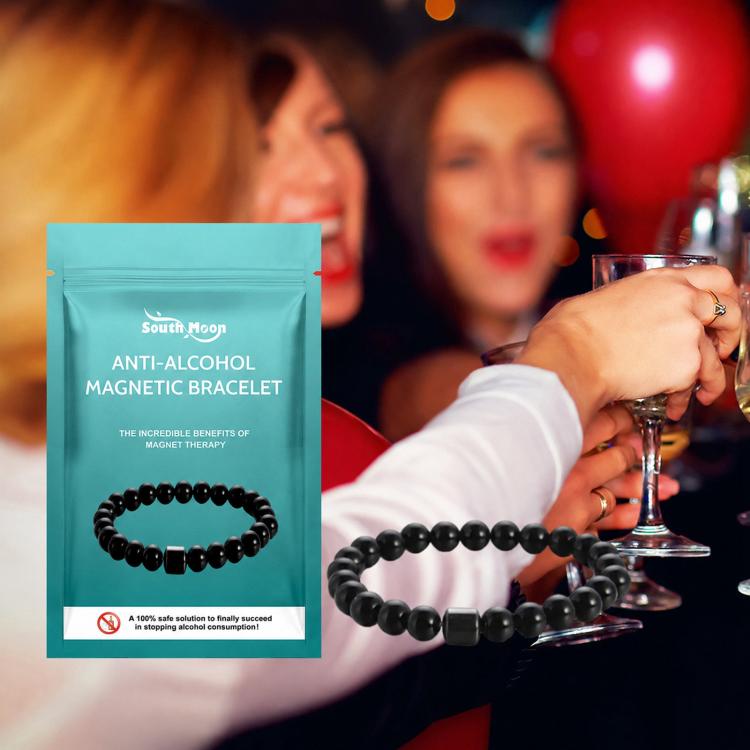 South Moon magnetic beaded bracelet on wrist with black beads and small clasp