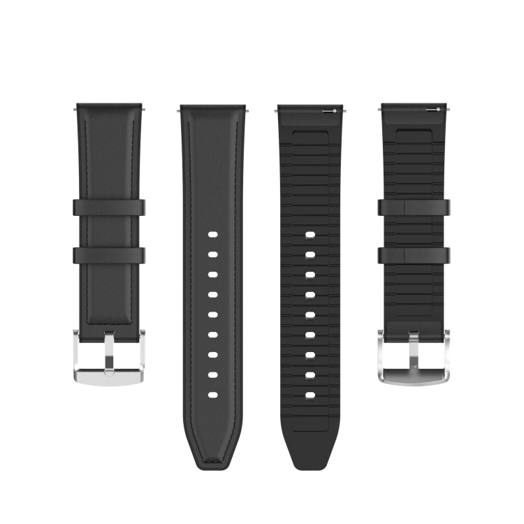 Set of black silicone watch straps with silver buckle and pin adjustment holes